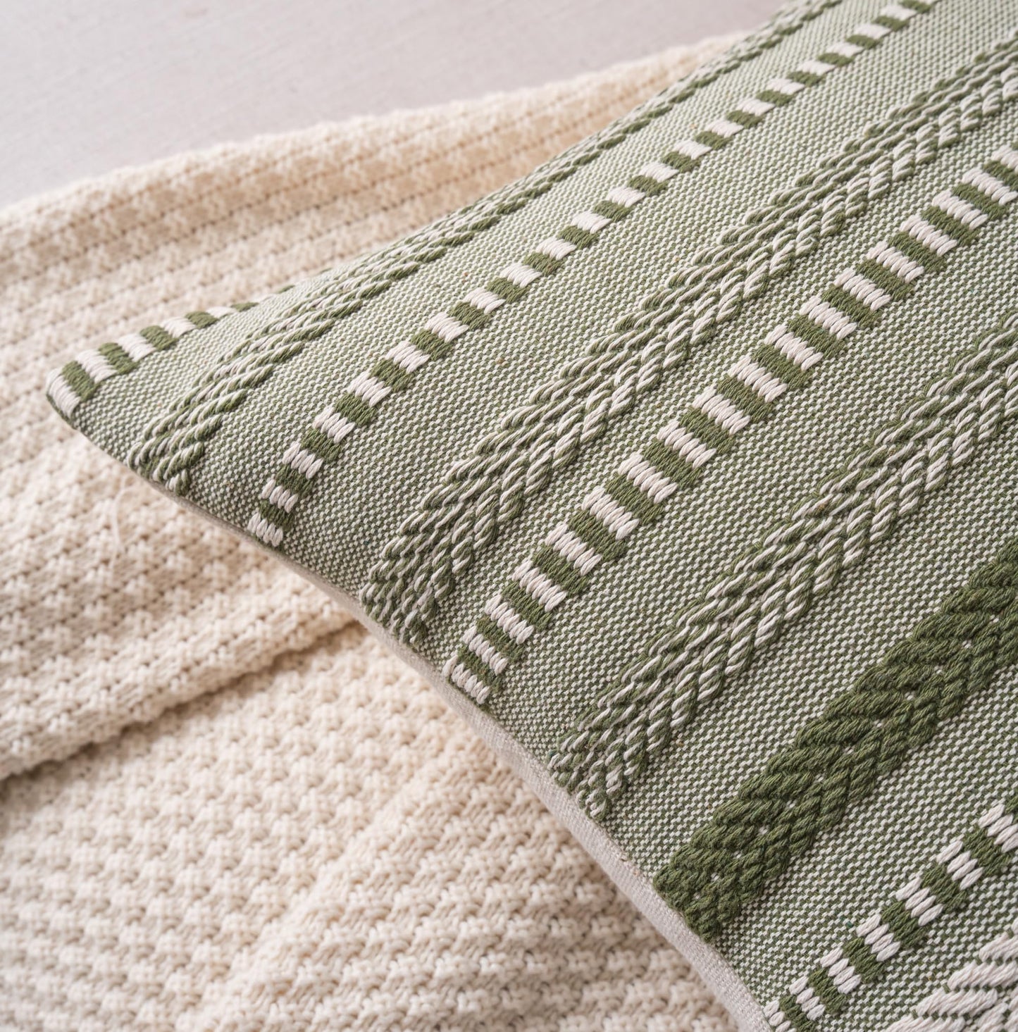 Cethom Boho Throw Pillow Covers 18x18 Inch Set of 2, Farmhouse Decorative Couch Pillow Cases, Green Accent Pillows of Bed, Sofa Bedroom Living Room Home Decor Cushion Cover