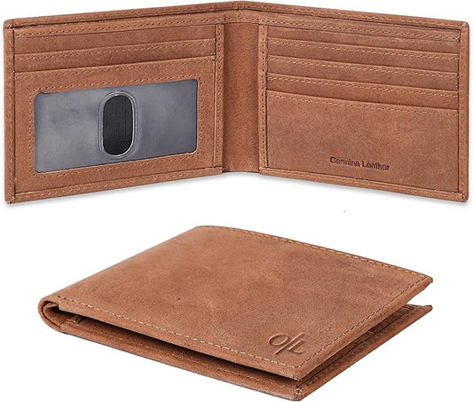 Oak Leathers Slim Leather Wallet for Men - RFID Blocking Slim Minimalist Front Pocket - Thin & Stylish with ID Window, Gift For Men (Cognac)