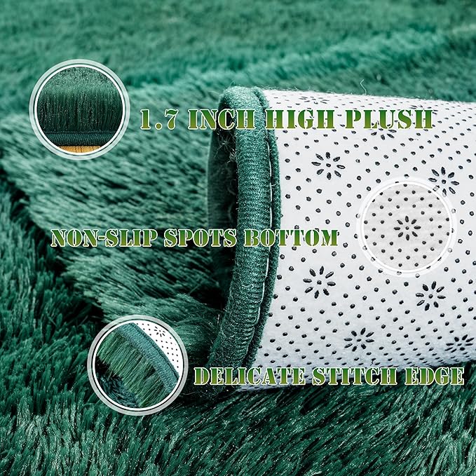 Fluffy Runner Rugs for Bedroom Hallways, 2x6 Runners for Hallways Fluffy Shag Throw Area Rug Non Slip for Bedside Dorm, Shag Rugs for Girls Boys Bedroom, Floor Carpet Runner for Kids Dorm, Dark Green