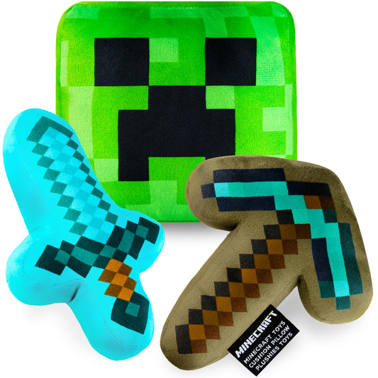 Minecraft Toys Plush Figure 3D Set Pack of 3 Toddler Pillow Cushion for Kids Teens Cuddle Buddy Home Decor Bedroom Accessories Stuffed Collectibles Soft Stuffed Animals Gifts for Gamers