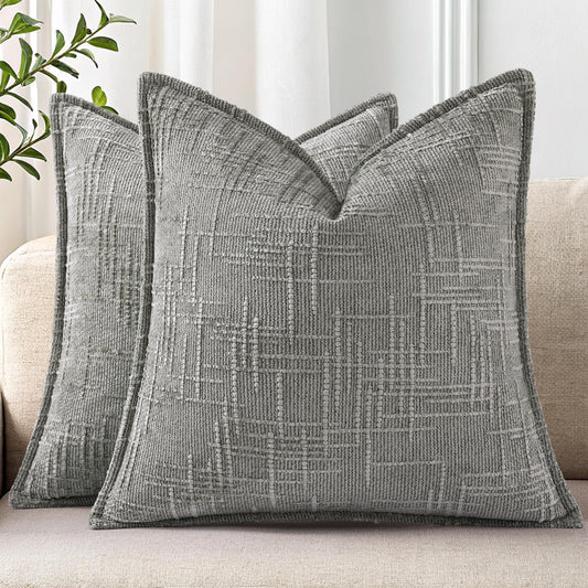 decorUhome Chenille Throw Pillow Covers 26x26 Set of 2, Soft Textured Slubby Modern Decorative Pillow Covers with Elegant Design for Couch, Sofa, Living Room, Grey