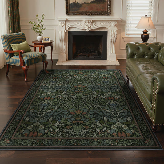 GENIMO Washable Rugs 5x7, Dark Green Rug Non Slip, Vintage Boho Floral Area Rug, Soft Low Pile Thin Carpet for Bedroom Living Room Nursery Dining Room, Dark Green