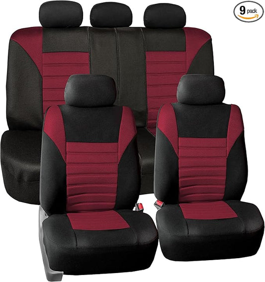 FH Group Automotive Car Seat Covers Full Set Premium 3D Air Mesh Front Seat Covers, Airbag Compatible & Split Bench Cover Universal Fit Interior Accessories for Cars Trucks and SUVs - Burgundy