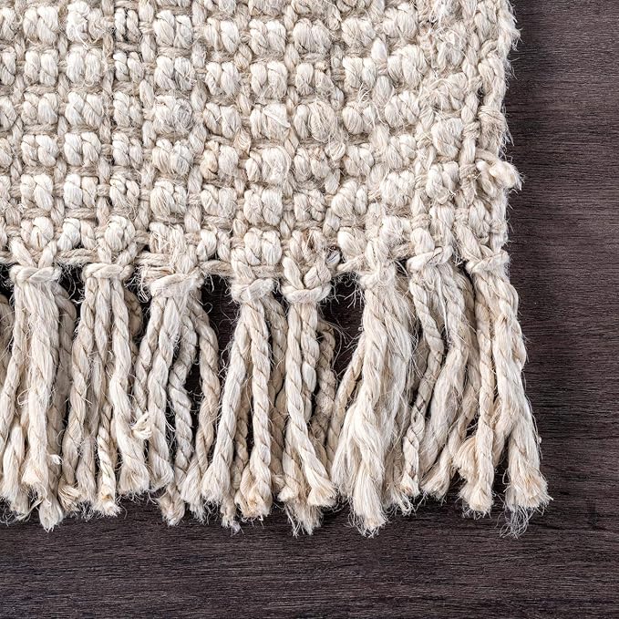 Nuloom Daniela Off-White, 7'6" x 9'6", Handmade, Jute, Tassel, Soft and Textured, High Traffic, Stain Resistant, Easy Clean, Durable Area Rug for Bedroom, Living Room, Dining Space, Foyer, Entryway