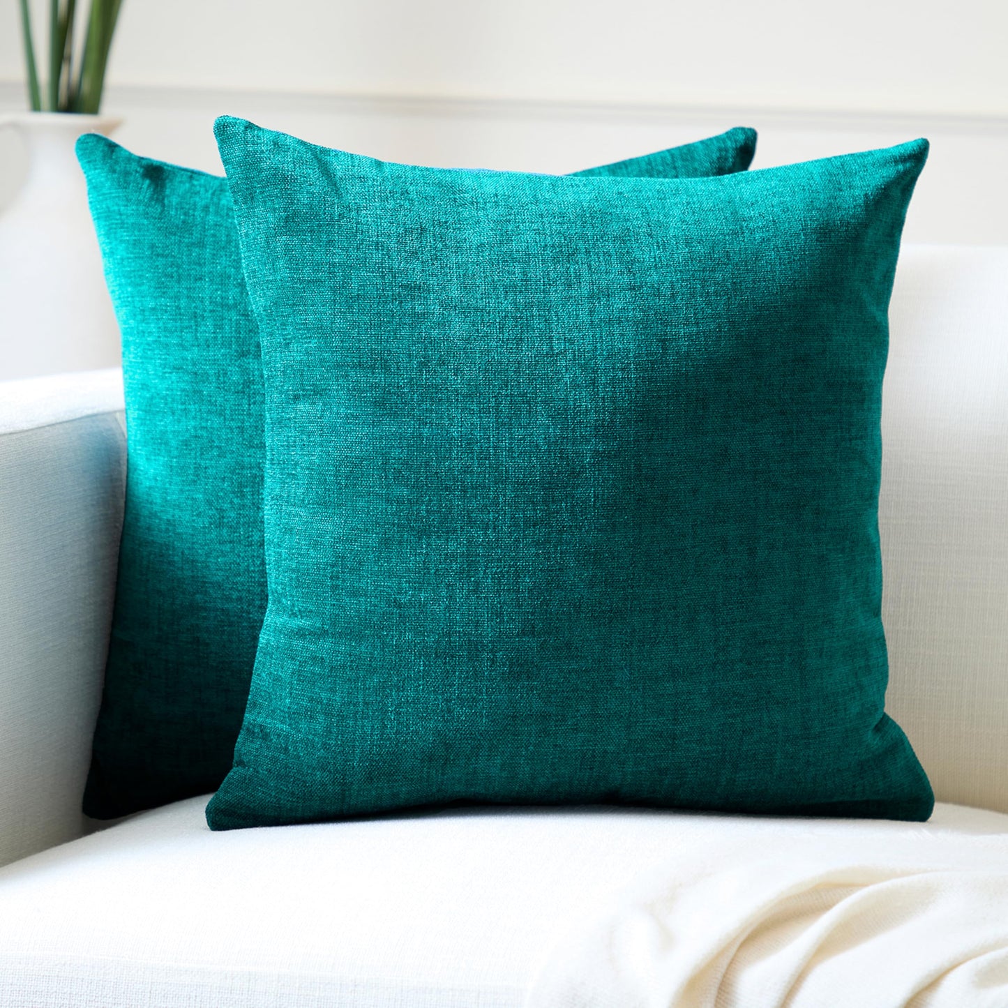 Encasa XO Thick Chenille Throw Pillow Covers Set of 2 | Azul Blue - (24"x24") (60x60 cm) | Decorative Accent Square Throw Pillow Cases for Couch, Home Decor, Sofa