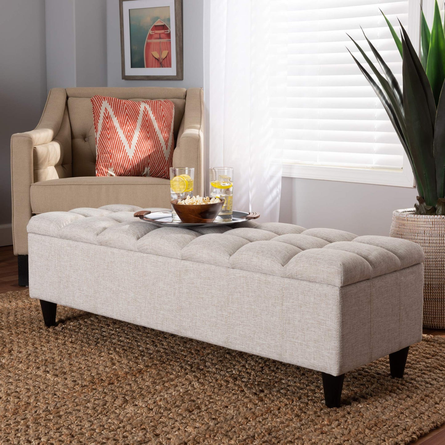 Baxton Studio Ottomans, Beige/Dark Brown