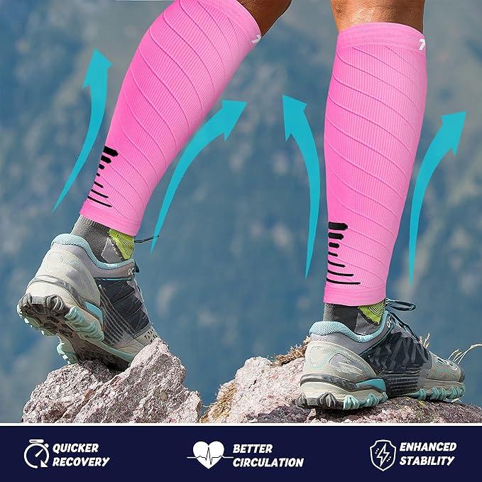 Thoxcare Calf Compression Sleeve for Men Women (2 Pairs), Leg Support Footless Compression Socks for Running - Shin Splint Varicose Veins Swelling & Pain Relief, Pink/Black, Small