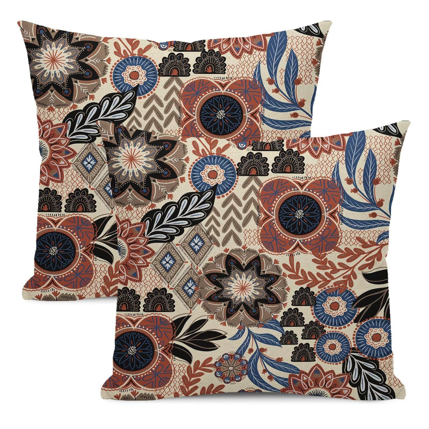ZHOUYETAK Boho Brown Blue Pillow Covers 18x18 Set of 2, Abstract Mid Century Neutral Outdoor Decorative Botanical Tropical Leaves Throw Pillows Retro Flower Couch Cushion Case for Chair Sofa Bedroom