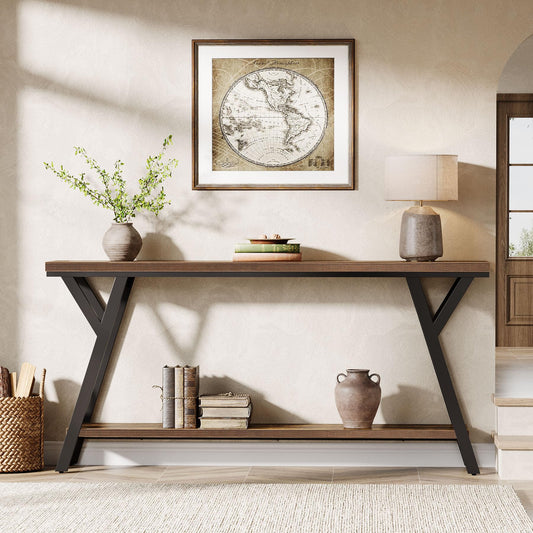 Tribesigns 70.9-Inch Narrow Long Entryway Console Table, Industrial Sofa Table Behind Couch with 2-Tier Storage Shelf for Hallway, Living Room, Entrance, Foyer, Rustic Brown