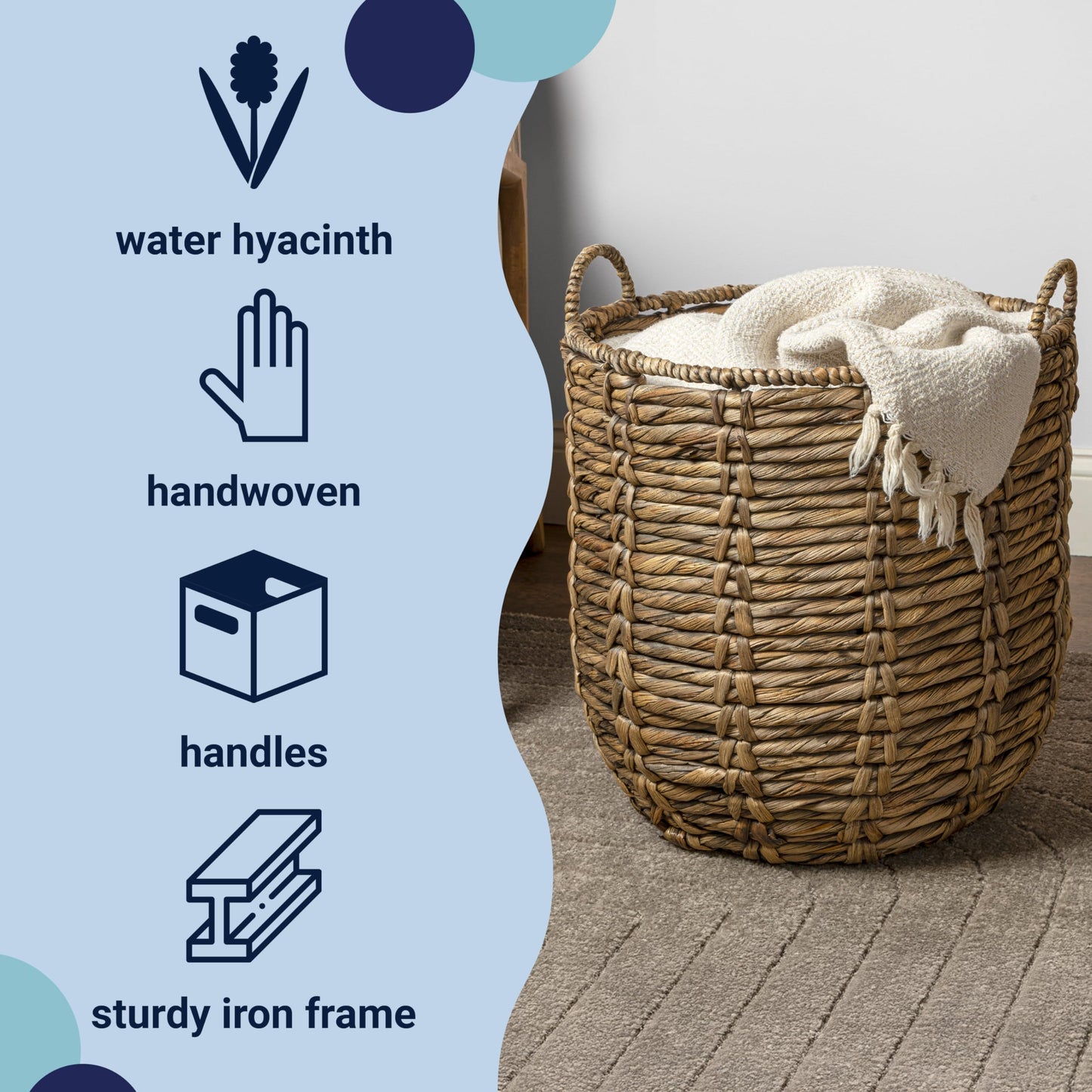 happimess BSK1003B Laurel 19.49" Bohemian Handwoven Abaca Hamper Basket with Handles, Brown for Storage and Decoration in Bathroom, Bedroom, Living Room