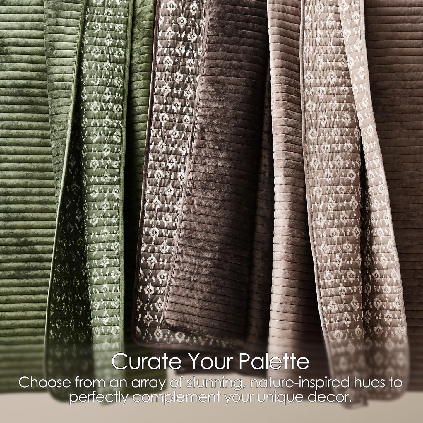 WDCOZY Brown Velvet Queen Size Quilt Set - Striped Soft Lightweight Bedspread, Neutral Channel Farmhouse Country Rustic Coverlet, Modern Bedding Warm Thin Comforter