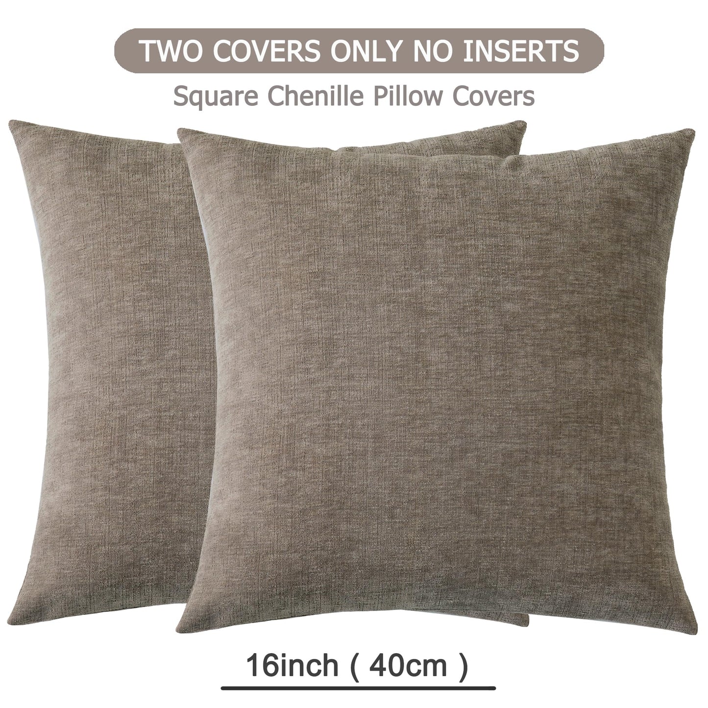 GAWAMAY Decorative Throw Pillow Covers 16x16 Inch Set of 2, Super Soft Chenille Square Pillows Farmhouse Fall Pillowcase for Living Room Bedroom Sofa Couch Cushion Cover Taupe Grey 40x40cm