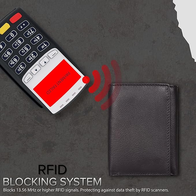 Tri fold Leather Wallet for Men with RFID | Slim Wallets for Men with 1 ID and 6 Credit card slots | Front Pocket Minimalist