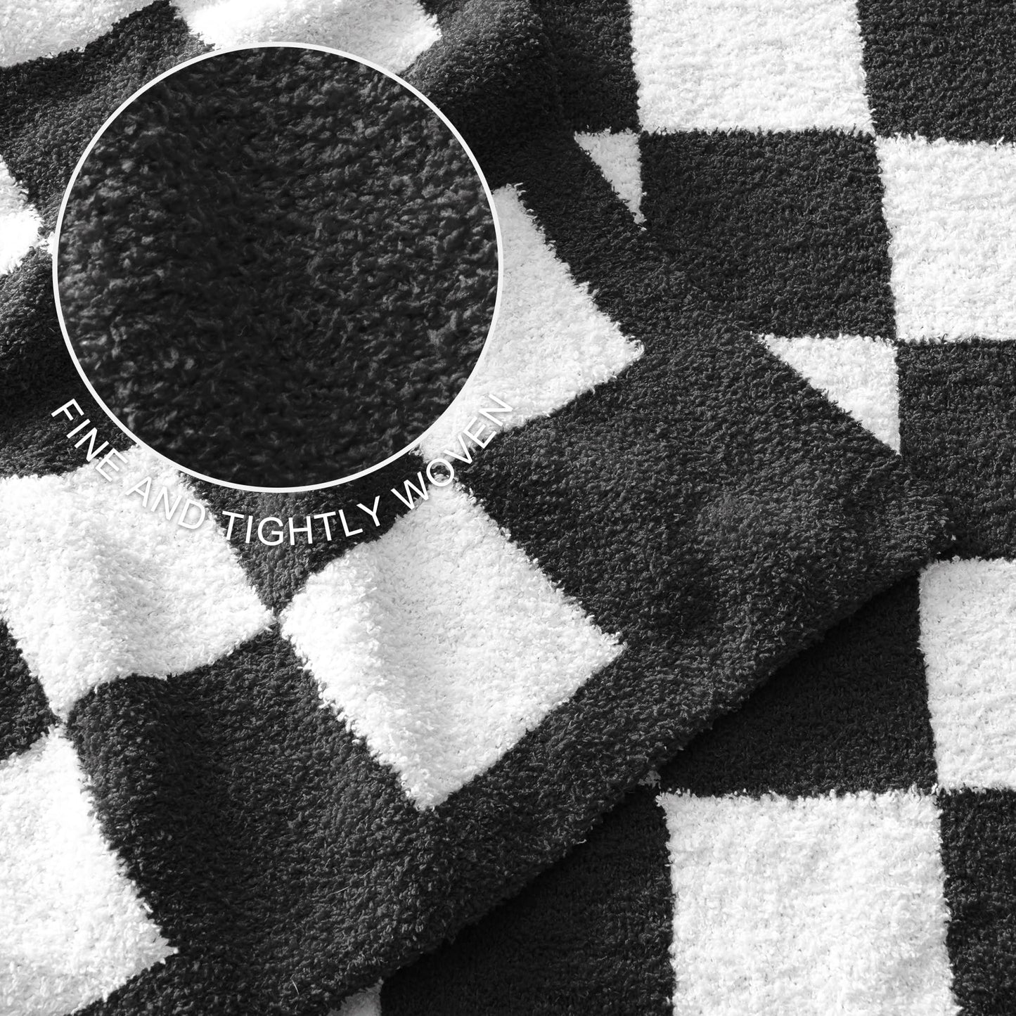 Exclusivo Mezcla Checkered Knit Throw Blanket, Ultra Soft and Warm Reversible Woven Blankets, Cozy Snuggly Throw for Couch Bed and Home Decor, Black, 50"x60"