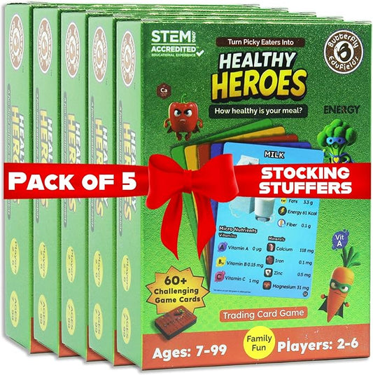 Butterfly EduFields Healthy Heroes Card Game | Best Birthday Return Gifts for Boys and Girls Ages 7+ | Pack of 5 | Educational Game for Kids & Adults | 60 Food Cards + 12 Action Cards | 2-6 Players