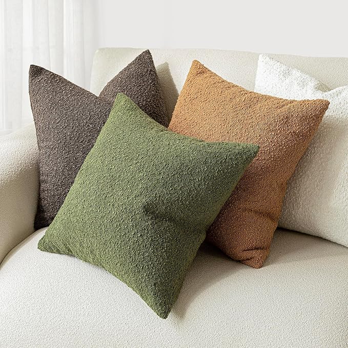 Foindtower Textured Boucle Throw Pillow Covers Accent Solid Pillow Cases Cozy Soft Decorative Couch Cushion Case for Chair Sofa Bedroom Living Room Home Decor, 18 x 18 Inch,Green