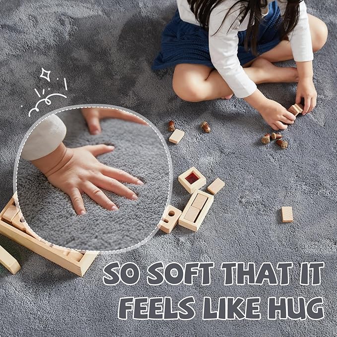 jinchan Solid Plush Area Rug 3x5 Performance Shaggy Washable Rug Indoor Soft Modern Faux Wool Cozy Non Slip Carpet for Living Room Kids Room Bedroom Dining Room Nursery Grey