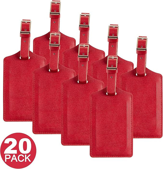 Travelambo 20 Pack Luggage Tags Faux Leather for Suitcases Travel Bag Labels with Protection Cover ID (Red Deep)