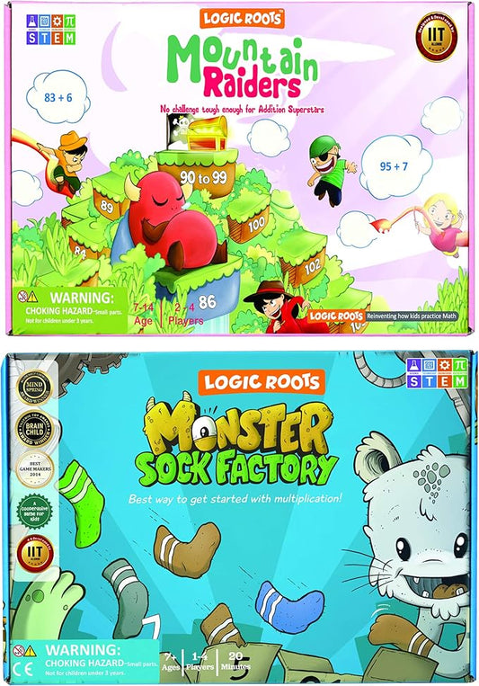 LogicRoots Best Gifts for 7 Year Old Boys and Girls | Addition and Multiplication Games Combo | Math Games for Second Grade and up