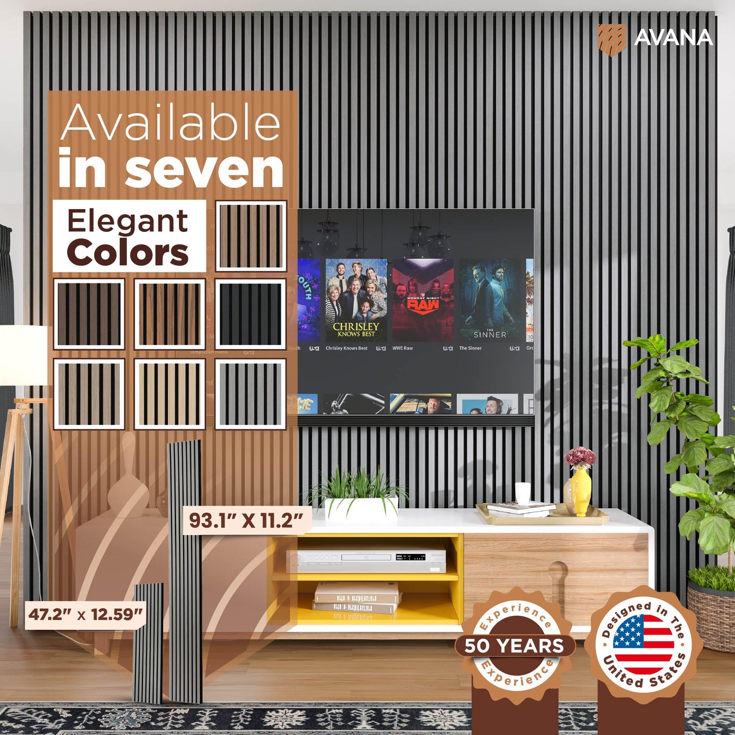 Avana Acoustic Wood Wall Panels – 93.2x11.25 Inch Panels – Fits 94x12 Layout – Gray Oak Acoustic Panels 4 PCs – Wall Panels for Interior Wall Decor for Homes, Offices – Design Wood Panels for Wall
