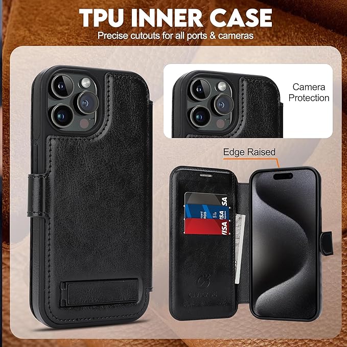 CIVICASE for iPhone 14 Pro Max Wallet Case with Stand,PU Leather Flip Credit Card Holder Slots (RFID Blocking),Compatible with Magsafe Magnetic Holder Phone Cover Women Men,Black