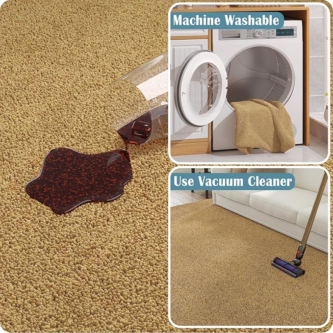 jinchan Solid Plush Area Rug 3x5 Performance Shaggy Washable Rug Indoor Soft Modern Faux Wool Cozy Non Slip Carpet for Living Room Kids Room Bedroom Dining Room Nursery Tan