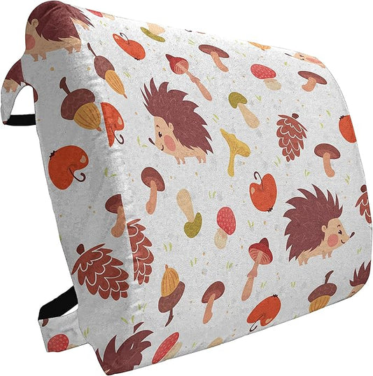 Ambesonne Mushroom Lumbar Back Support Pillow, Autumn Inspired Pattern with Natural Elements Hedgehogs Acorns and Apples, High Density Foam for Office Chairs Car Seats, 14" x 13", Burgundy White