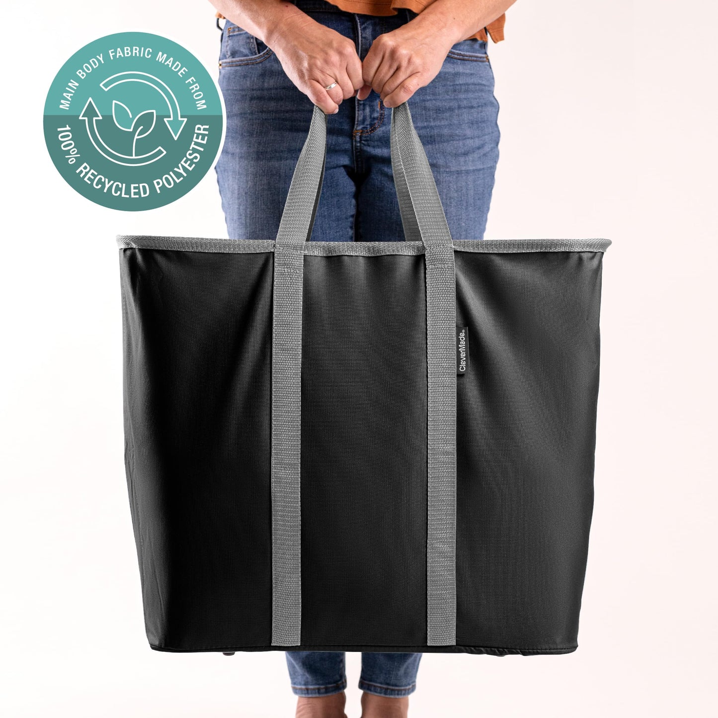 CleverMade Collapsible Laundry Caddy – Foldable Laundry Hamper & Tote, XXL 64L Pop-Up Laundry Basket with Handles, Space-Saving Laundry Organizer for Home, Dorm, Closet & Travel, 2 Pack - Black Gray