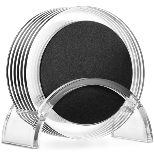 Acrylic Drink Coasters Set of 6 | Premium Stylish Black 4 Inch Coaster Set for Tabletop, Coffee Table Protection | Coasters Will Not Scratch Your Wood Tables or Stick to Glass | Home Decor Accent