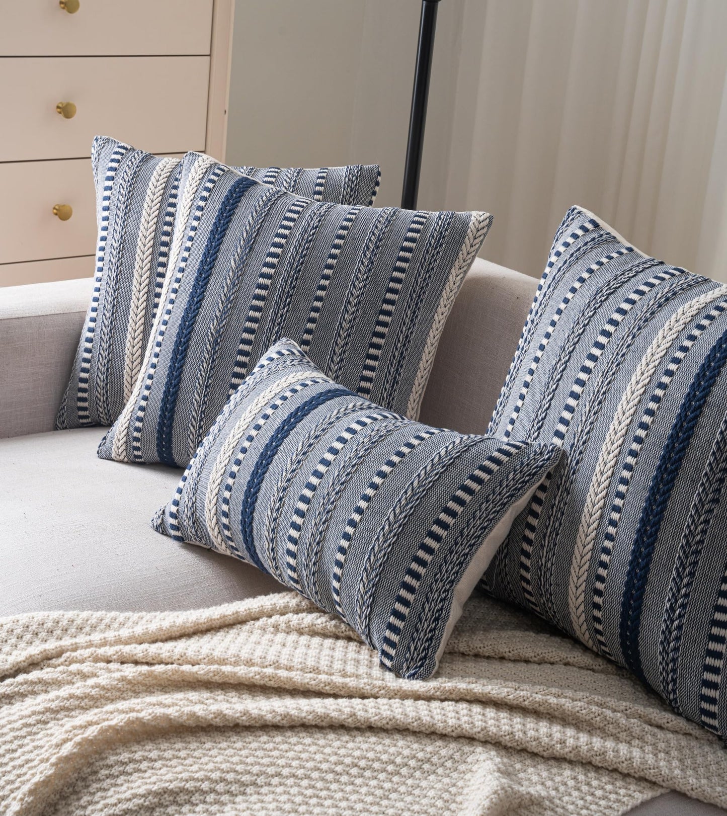 Cethom Boho Throw Pillow Covers 12x20 Inch Set of 2, Farmhouse Decorative Couch Pillow Cases, Navy Blue Accent Pillows of Bed, Sofa Bedroom Living Room Home Decor Cushion Cover