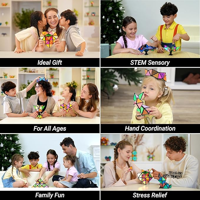 TOSY Magnet Pyramid Glow - 1 Cube Transforms into 1 Billion Shapes, 12 Pieces, 243 Rare Earth Magnets, Glowing, Christmas Stocking Stuffers Gift for Kids, Creative Puzzle STEM/STEAM Toy, 4-Pack