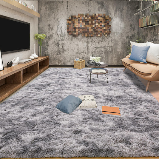 Tepook Area Rugs 10x14 for Living Room, Super Soft Fluffy Rugs for Bedroom, Modern Shaggy Rug Fuzzy Carpets for Kids, Plush Indoor Nursery Home Decor Rug with Non-Slip Bottom, Tie-Dyed Light Grey