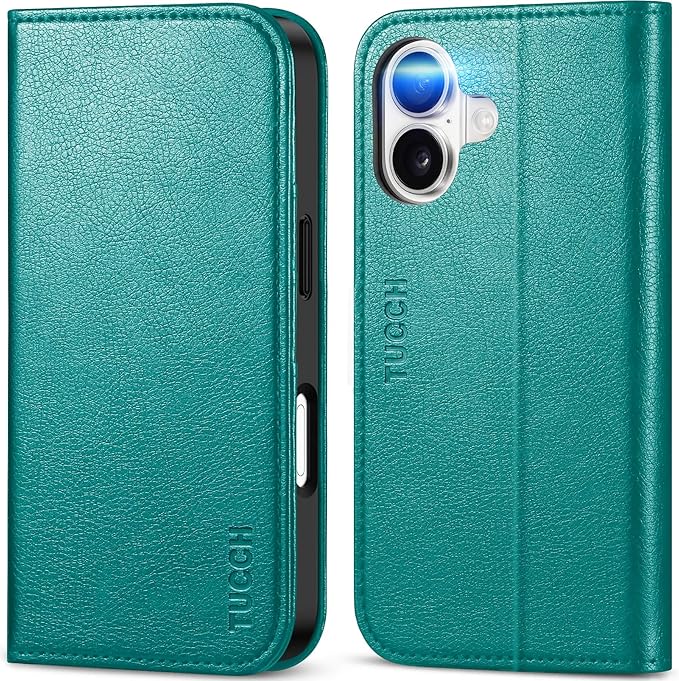 TUCCH Case Wallet for iPhone 17 (6.3-Inch) 2025, 3 Card Slots | Kickstand | RFID Blocking | PU Leather | Protective Flip Folio Cover | TPU Shockproof Interior Shell | Cyan