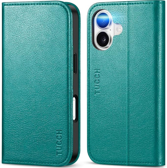 TUCCH Case Wallet for iPhone 17 (6.3-Inch) 2025, 3 Card Slots | Kickstand | RFID Blocking | PU Leather | Protective Flip Folio Cover | TPU Shockproof Interior Shell | Cyan