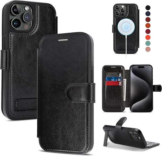 CIVICASE for iPhone 13 Pro Max Wallet Case with Stand,PU Leather Flip Credit Card Holder Slots (RFID Blocking),Compatible with Magsafe Magnetic Holder Phone Cover Women Men,Black