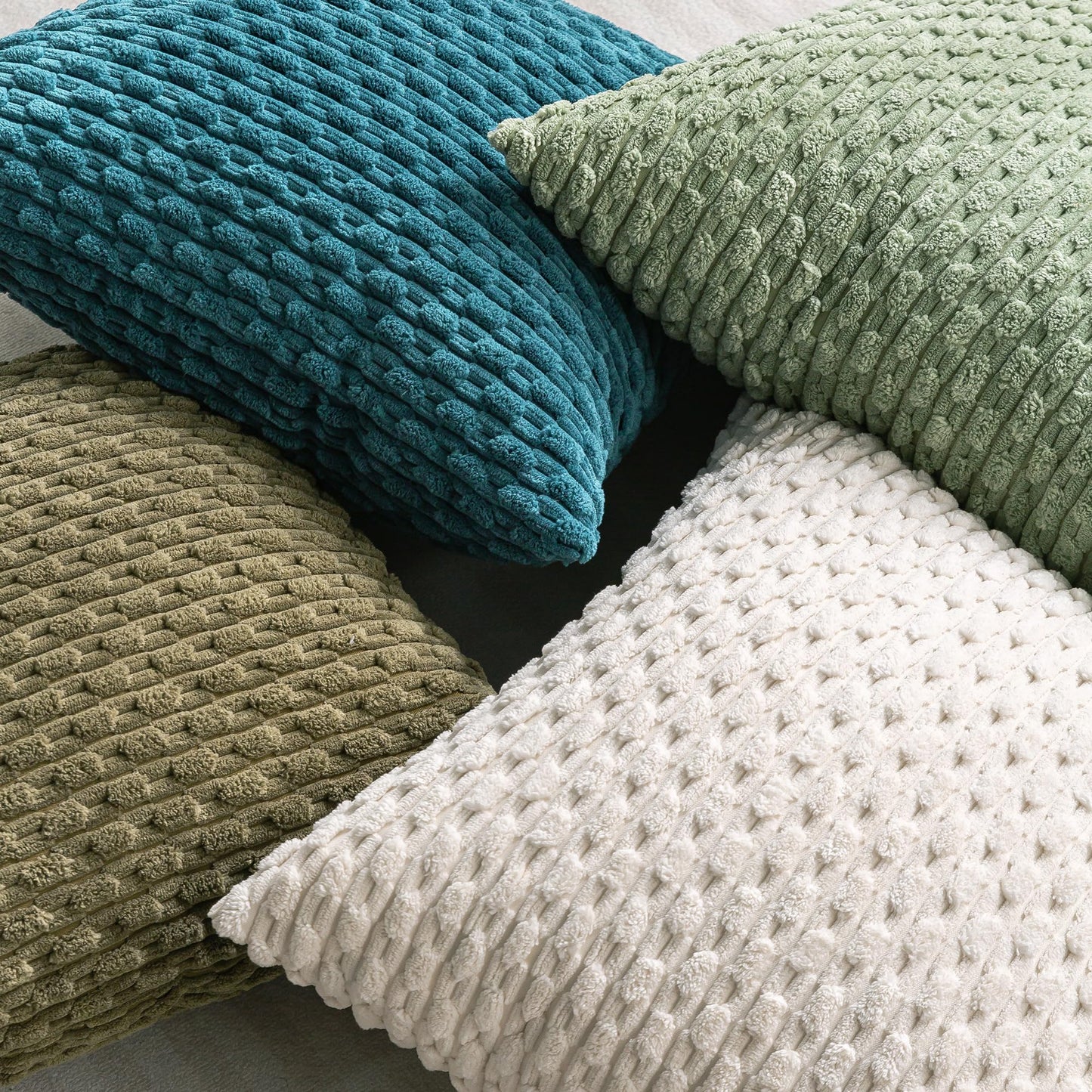 Cozoomy Set of 4 Teal Decorative Throw Pillow Covers 20x20 Inch Corduroy Pillow Covers for Bed Couch Sofa Living Room Soft Square Cushion Cases
