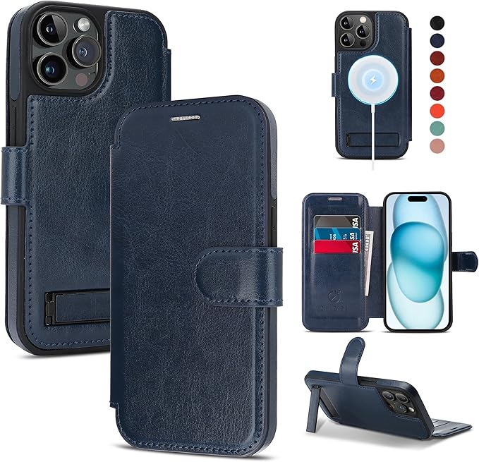 CIVICASE for iPhone 14 Pro Max Wallet Case with Stand,PU Leather Flip Credit Card Holder Slots (RFID Blocking),Compatible with Magsafe Magnetic Holder Phone Cover Women Men,Blue