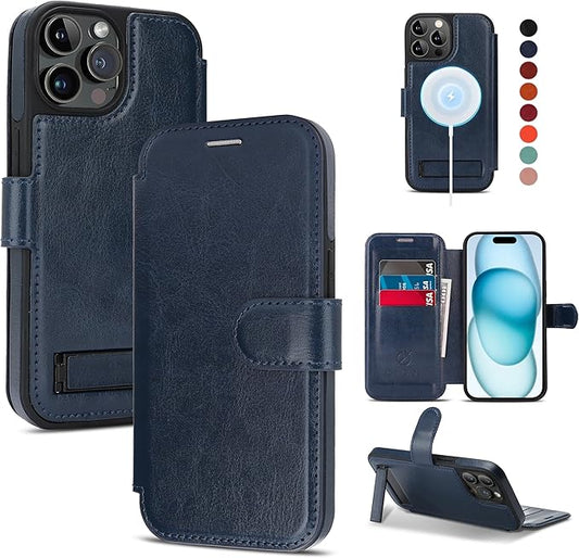 CIVICASE for iPhone 14 Pro Max Wallet Case with Stand,PU Leather Flip Credit Card Holder Slots (RFID Blocking),Compatible with Magsafe Magnetic Holder Phone Cover Women Men,Blue