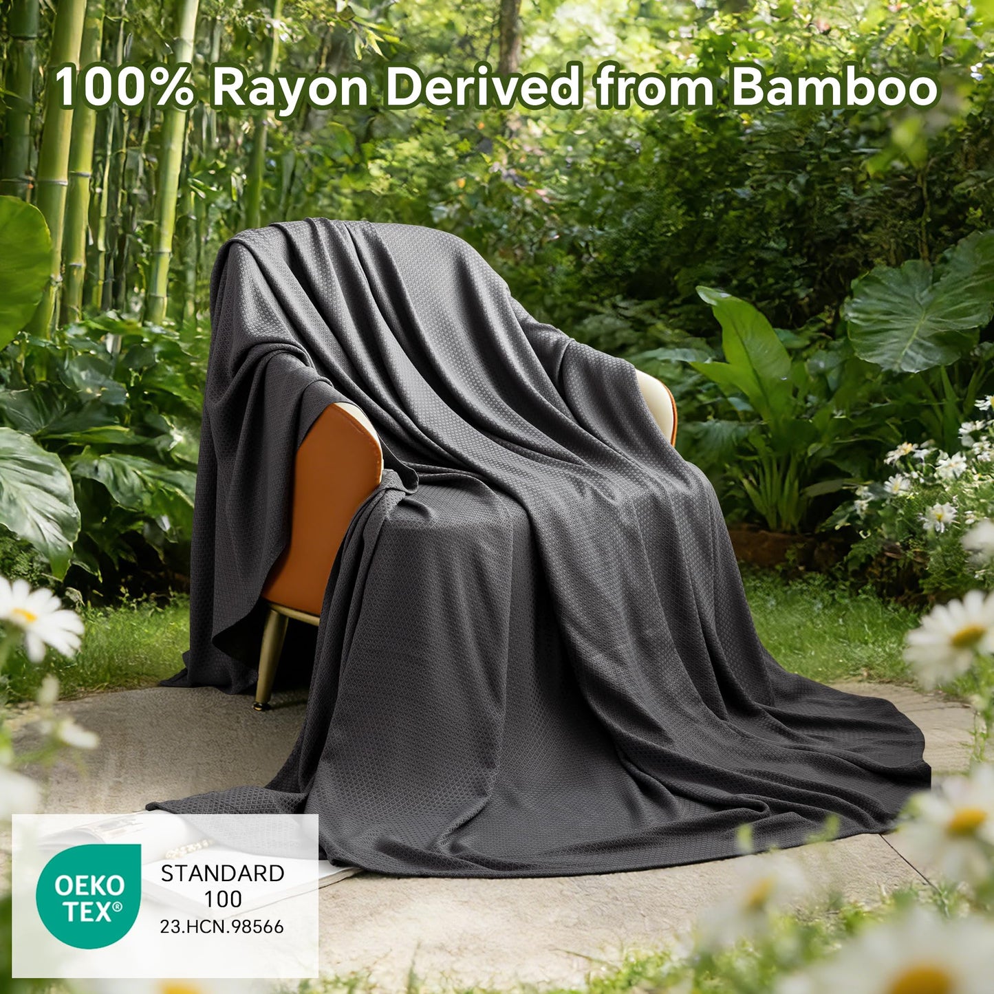 AmyHomie Cooling Blanket, 100% Rayon Derived from Bamboo, Cool Summer Blanket for Hot Sleepers, Soft Comfy Lightweight Blankets for All Seasons(Dark Gray, 79×91in)