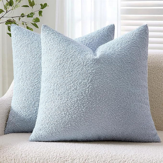 ANRODUO Pack of 2 Textured Boucle Throw Pillow Covers Soft Light Blue Decorative Accent Solid Pillow Cases Cozy Modern Couch Cushion Case for Chair Sofa Bedroom Living Room Home Decor, 20 x 20 Inch