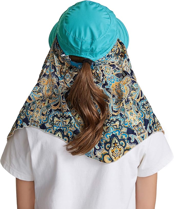 icolor Women Sun Hats UPF 50 Sun Protection Hat Summer Outdoor Neck Shield Flap Visor Hat Ponytail Hats Wide Brim Beach Hat