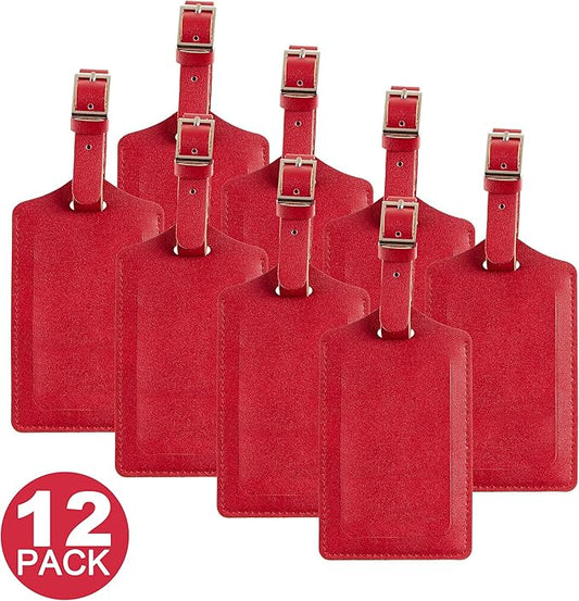 Travelambo 12 Pack Luggage Tags Faux Leather for Suitcases Travel Bag Labels with Protection Cover ID (Red Deep)