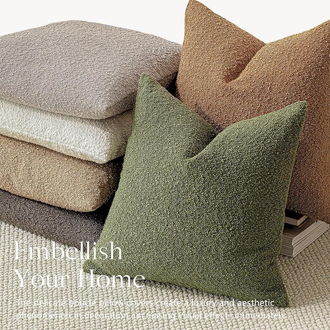 Foindtower Decorative Textured Boucle Throw Pillow Covers Accent Solid Pillow Cases Neutral Long Body Lumbar Couch Cushion Case for Chair Sofa Bedroom Living Room Home Decor 14x36 Inch,1PC,Green