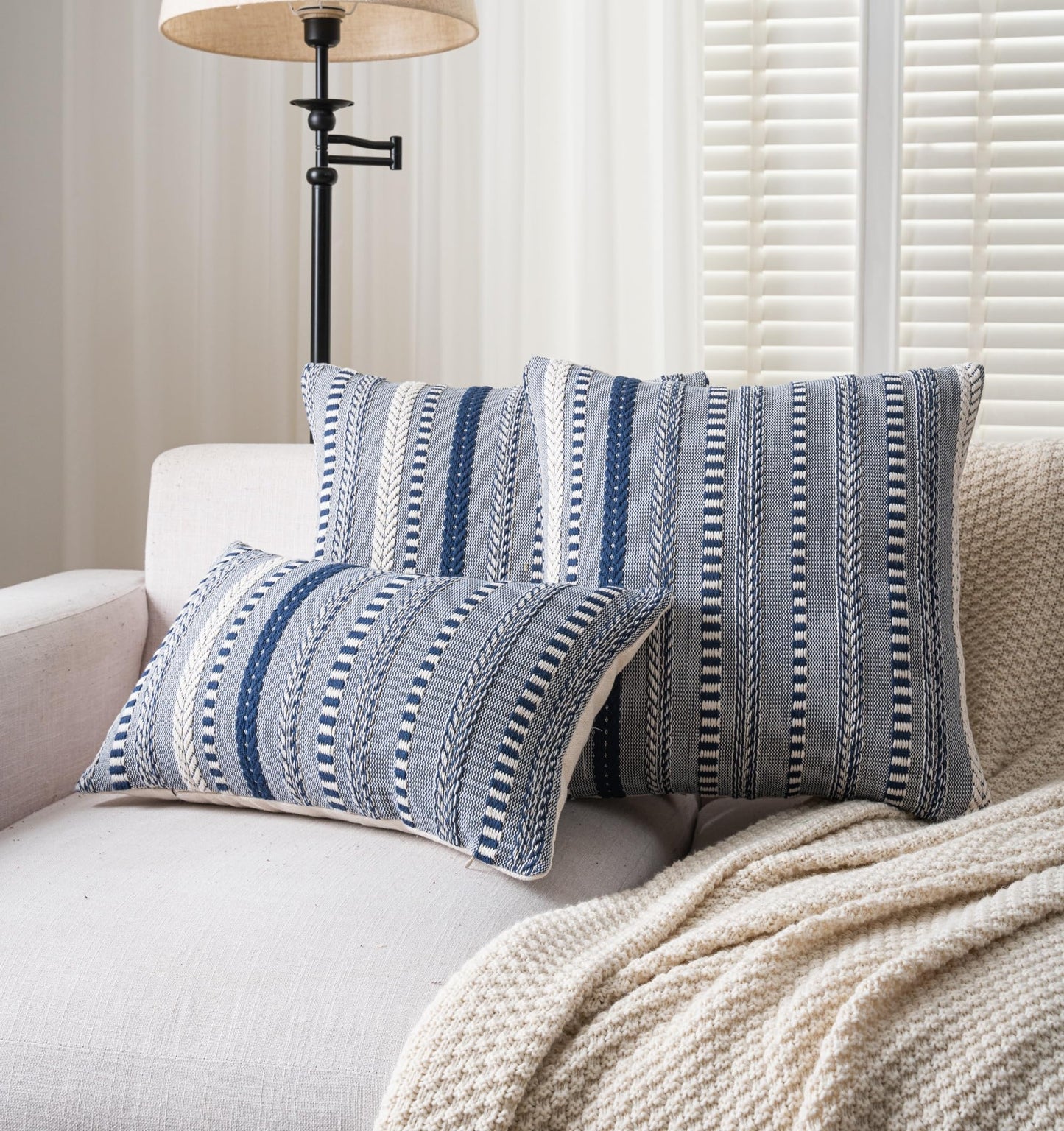 Cethom Boho Throw Pillow Covers 12x20 Inch Set of 2, Farmhouse Decorative Couch Pillow Cases, Navy Blue Accent Pillows of Bed, Sofa Bedroom Living Room Home Decor Cushion Cover