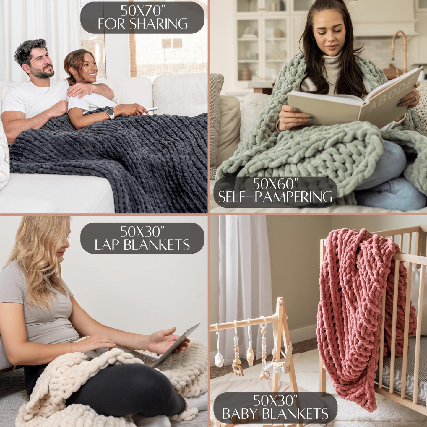 SAMIAH LUXE Chunky Knit Throw Blanket 50x60, Buttercream Cream Chenille Throw Blanket for Couch Bed Sofa, Soft Fluffy Cable Knit Blanket, Oeko-TEX Certified, Machine Washable