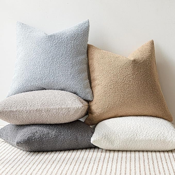Foindtower Modern Textured Boucle Throw Pillow Covers Accent Solid Decorative Pillow Cases Cozy Woven Couch Cushion Case for Chair Sofa Bed Living Room Home Decor, 22 x 22 Inch, 1PC, Light Blue