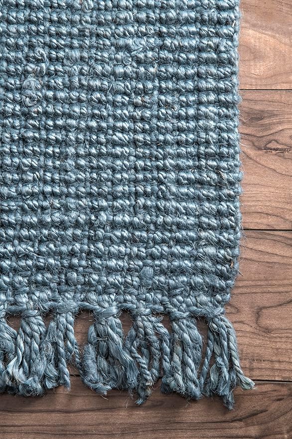 Nuloom Daniela Blue, 7'6" x 9'6", Handmade, Jute, Tassel, Soft and Textured, High Traffic, Stain Resistant, Easy Clean, Durable Area Rug for Bedroom, Living Room, Dining Space, Foyer, Entryway