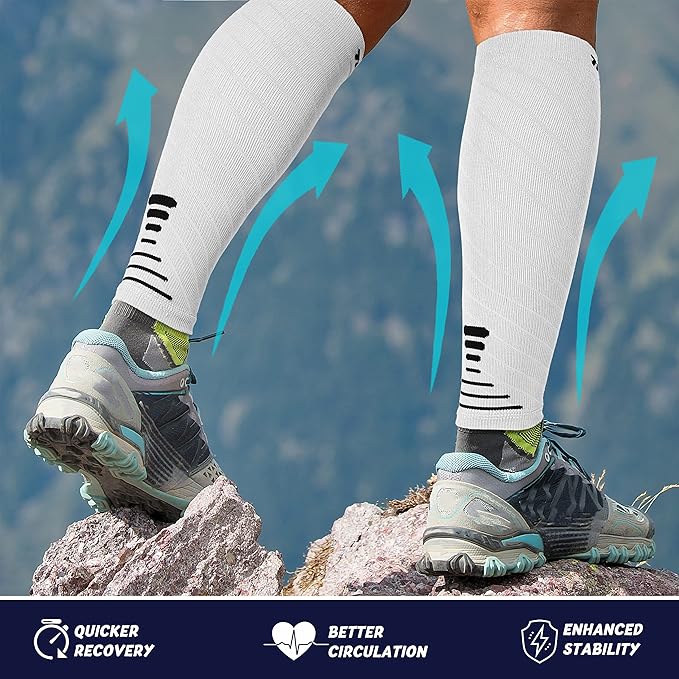Thoxcare Calf Compression Sleeve for Men Women (1 Pair), Leg Support Footless Compression Socks for Running - Shin Splint Varicose Veins Swelling & Pain Relief, White/Black, Medium