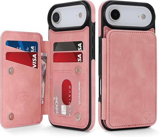GUERNICA for iPhone 17 Air (6.7") Case Wallet with Card Holder, RFID Blocking Leather Protection, Shockproof Women Men Phone Case for iPhone Air, Pink