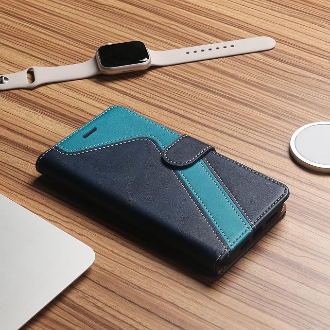 CIVICASE for iPhone 16 Pro Wallet Case,PU Leather Flip Case RFID Blocking Credit Card Holder Folio Magnetic Stand TPU Shockproof Cover Compatible with iPhone 16 Pro, Blue Green